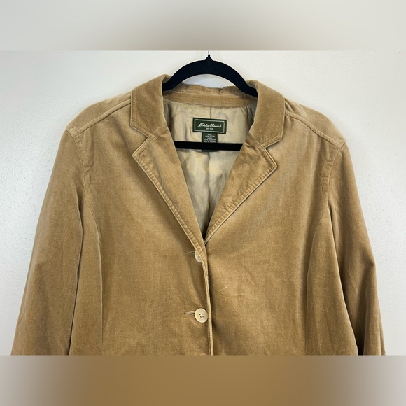 Eddie Bauer Womens XL Light Brown Velvet Blazer Chore Jacket Cotton Buttons - Picture 3 of 13